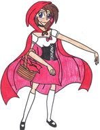 drawing of a girl in a pink cloak