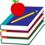 School Books With Apple And Pencil drawing