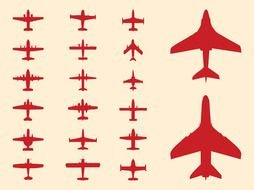 Set of red Plane Silhouettes