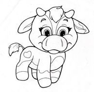 Coloring Page With Cute Cow Line Art Of
