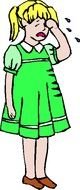 crying girl in a green dress