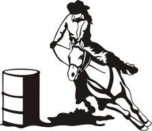 black and white graphic image of a rider near a barrel