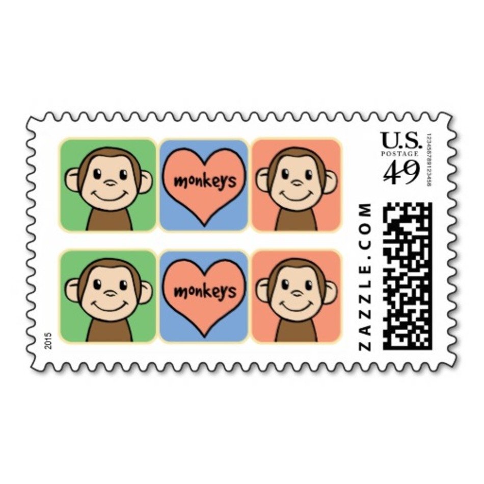 Cute Postage Stamp Cartoon Monkeys