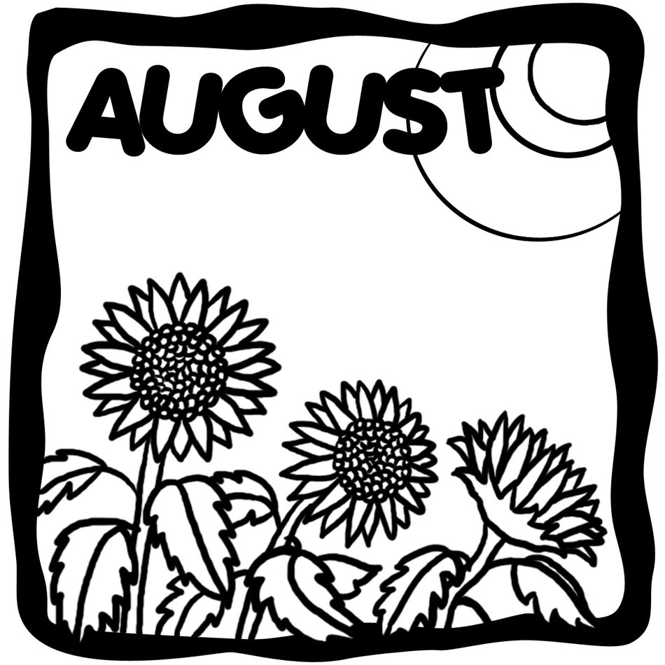 black and white drawing of august