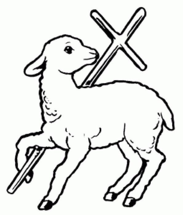 Catholic religious symbols in the form of a sheep near the cross
