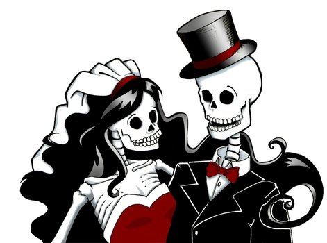 skeletons in the form of a bride and groom