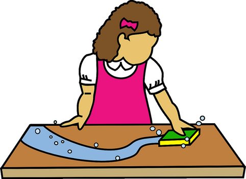 Clipart of the girl is washing the table