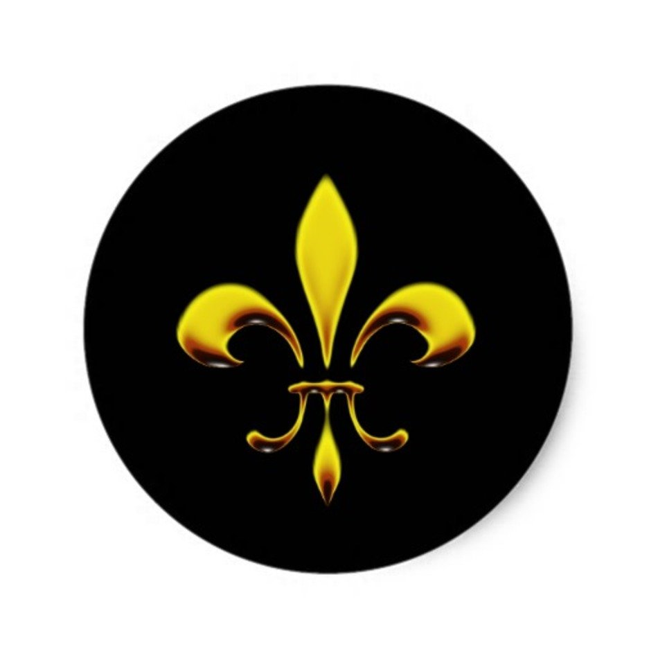 black round logo with a pattern