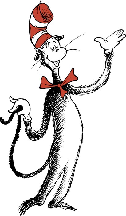 Cat In The Hat from Alice in Wonderland holds his tail, drawing