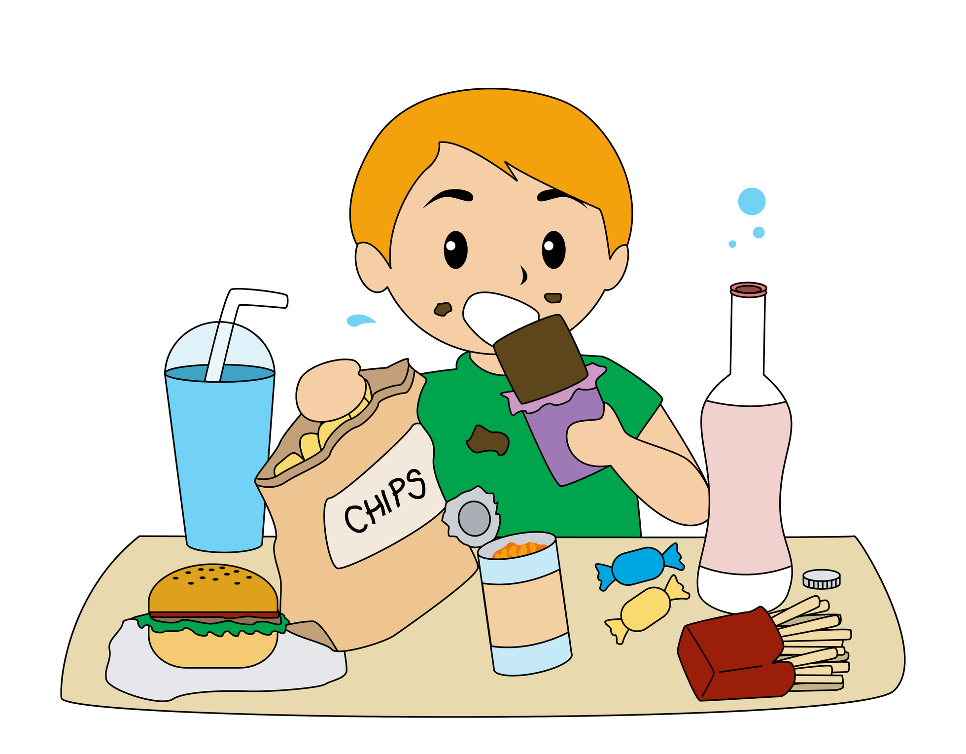Child Boy Eatin Unhealthy Food Drawing Free Image Download