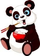 panda eats noodles with chopsticks