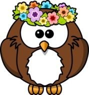 drawing of an owl in a wreath of flowers