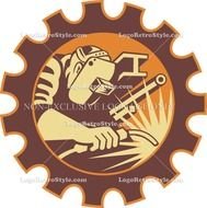Welder Fabricator Welding Mechanical Gear Retro Logo Style