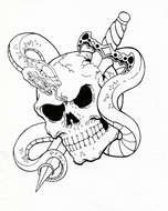 Black and white drawing with the skull clipart