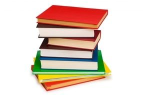 stack of textbooks on a white background