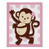 Mod Girl Monkey Dots Nursery Wall Art Print Zazzle