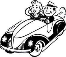 Clipart of man and girl are riding on a car