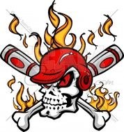 Baseball Bat On Fire Cartoon Skull And Flaming