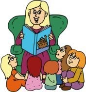 picture mom reads a book to children