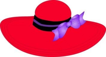 a bright pink hat with a purple ribbon drawn on a computer