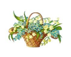 wicker basket with spring flowers