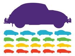 set of colorful car silhouettes