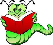caterpillar in glasses with a book in his hands