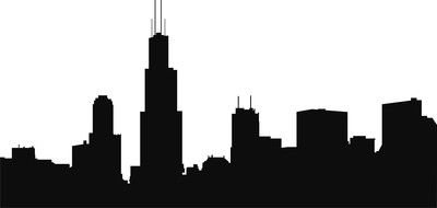 black silhouettes of tall buildings in the metropolis