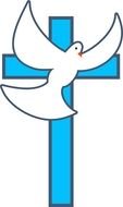painted dove on a blue cross on a white background