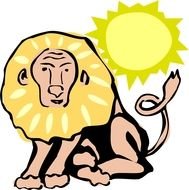Cartoon Lion and sun drawing