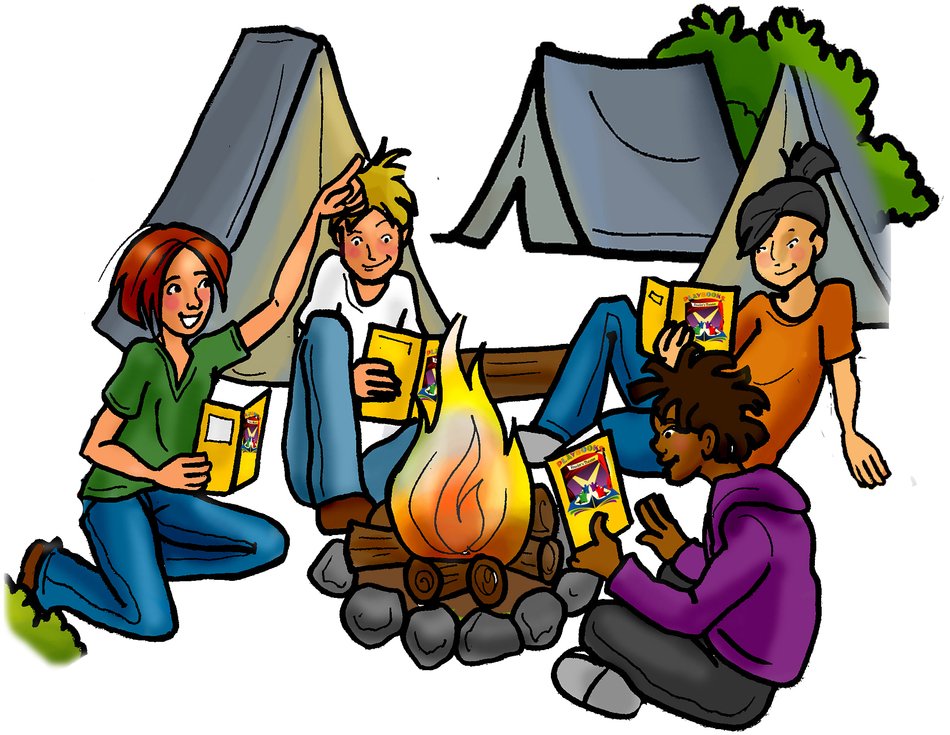 clipart of people near the fire