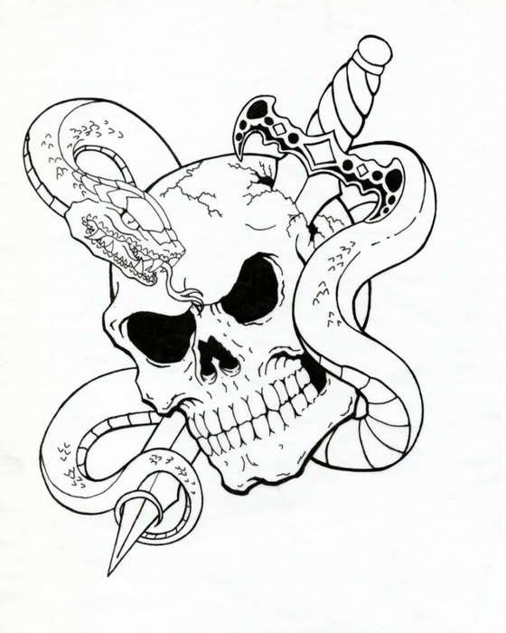 Black and white drawing with the skull clipart