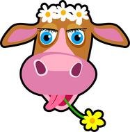 Cute cow with the yellow daisy flower clipart