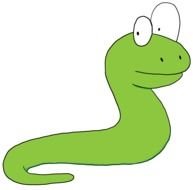 Cartoon green snake with big eyes