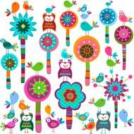 Cute Cartoon Children Color Animals Owls Birds Flowers Trees