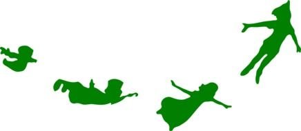 green silhouettes of flying fairytale characters