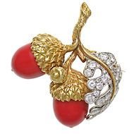 Tiffany & Co Donald Claflin Coral Diamond Acorn Brooch &ndash; 1stdibs