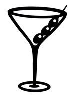 Martini glass with olive drawing