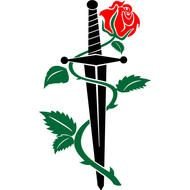 red rose on a black sword