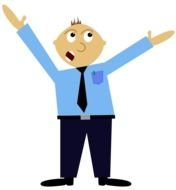 cartoon man with hands up