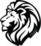 black and white drawing of a lion's head