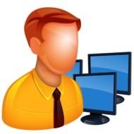 avatar of a man on the background of monitors