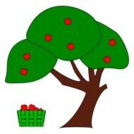 painted apple tree and basket with red apples