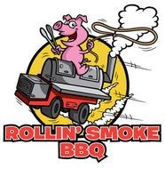 Rolling Smoke Barbecue Team Pig On Bbq Smoker Cartoon Character