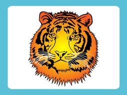 painted orange tiger head in a blue frame