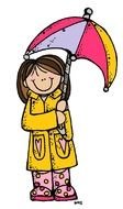 drawing of a girl in a yellow raincoat under an umbrella