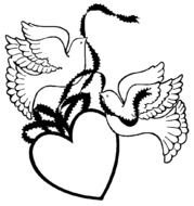 Black and white drawing of the doves with the heart clipart
