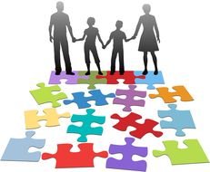 family silhouette on puzzle pieces