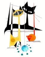 Mid Century Modern Cat Print Retro Art Eames Style