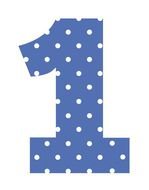 blue number 1 in white polka dots